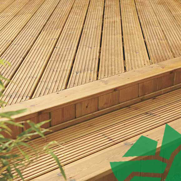 38x150mm Grooved Treated Softwood Decking Boards (32x145mm Fin) 4.8m ...