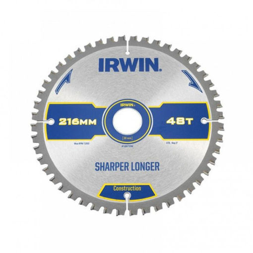 Picture of Irwin Construction Mitre Circular Saw Blade 216 x 30mm x 48T ATB/Neg